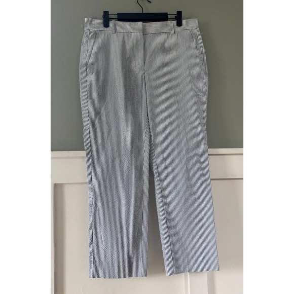 J Crew Seersucker Pants Womens Size 8 Blue White Stripe Stretch Cotton Beachy - Picture 6 of 9